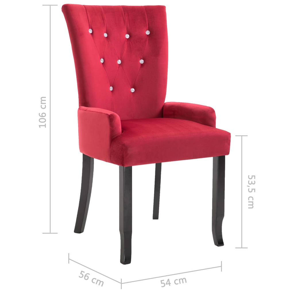 Sillas de comedor con reposabrazos terciopelo rojo 2 unidades vidaXL