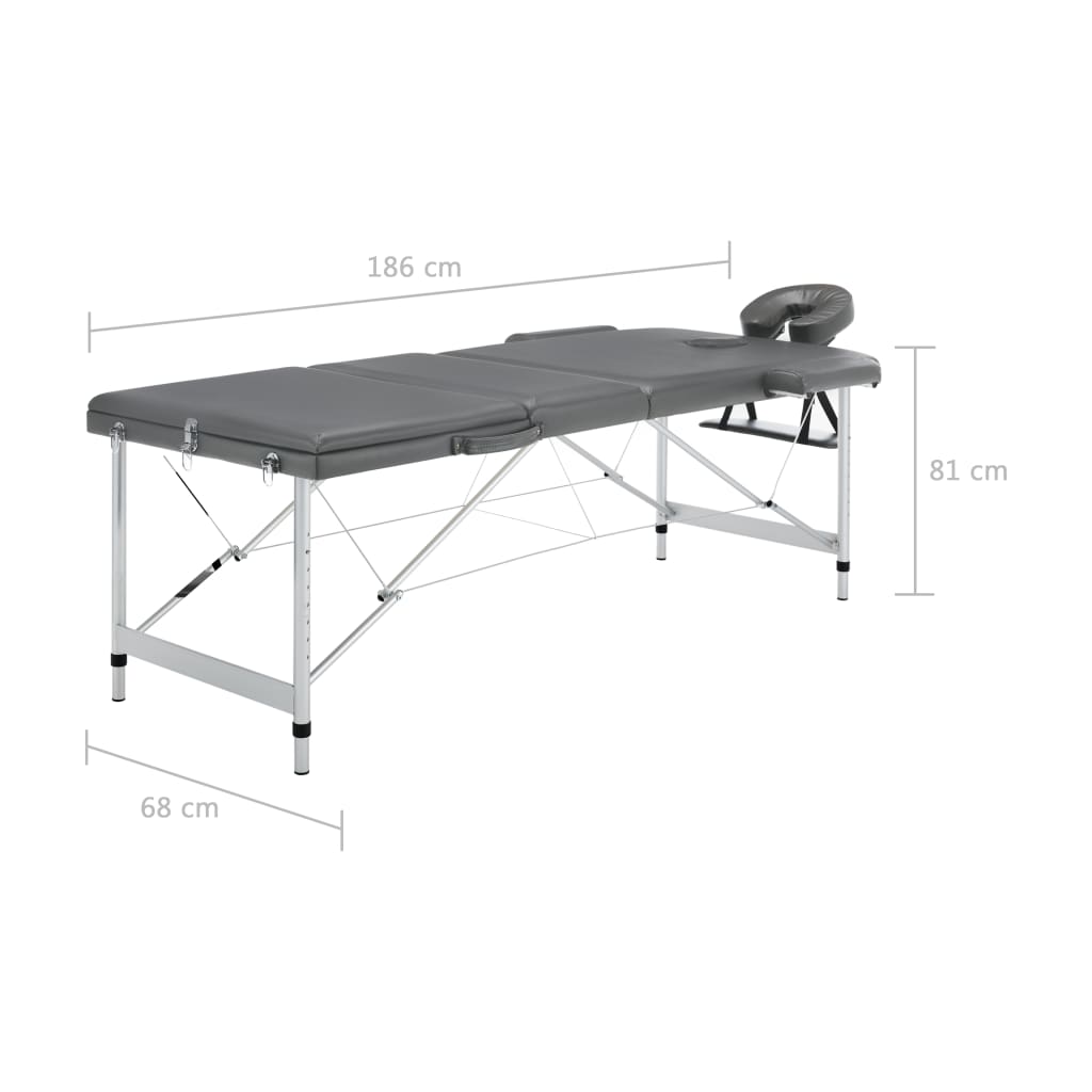 Camilla masaje 3 zonas estructura aluminio antracita 186x68 cm vidaXL