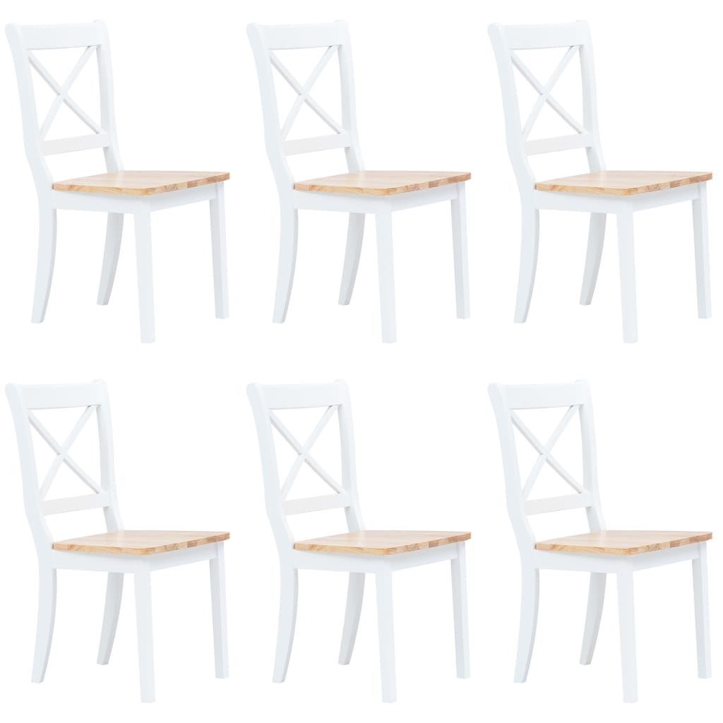 Vetonek Sillas de comedor 6 uds madera maciza de caucho blanco y madera