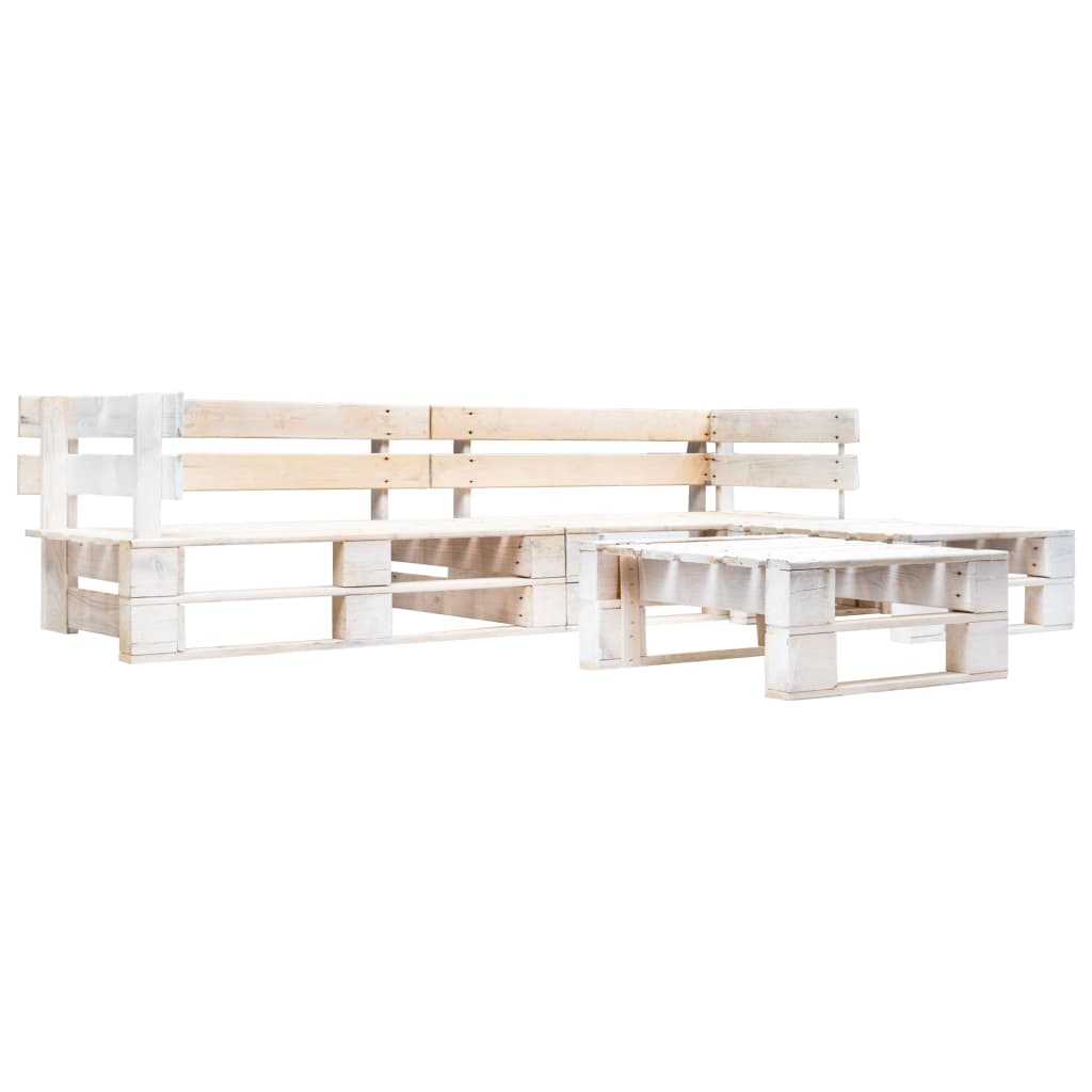 Vetonek Set de muebles de palés para jardín 4 piezas madera blanco