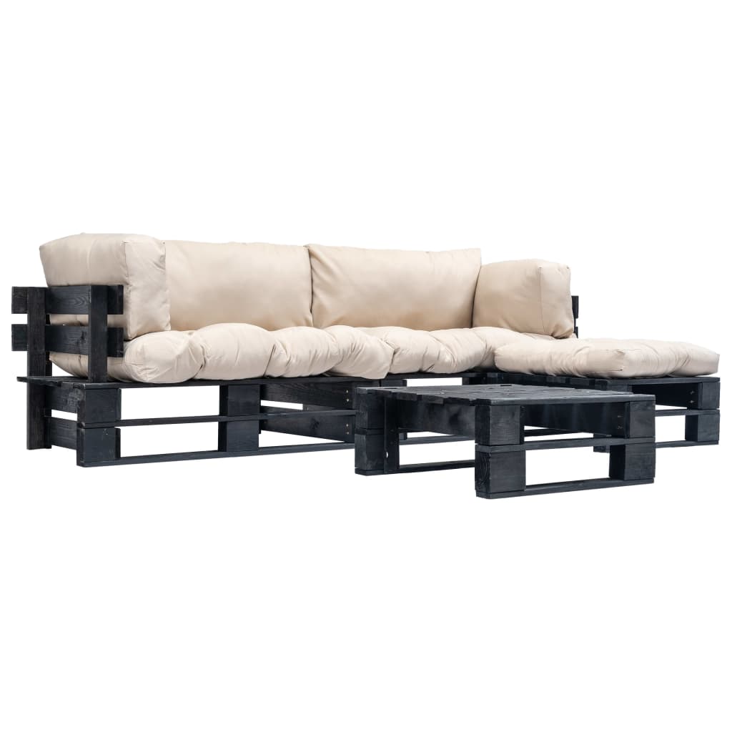 Muebles de palets de jardín con cojines arena 4 piezas madera V9307 Vetonek