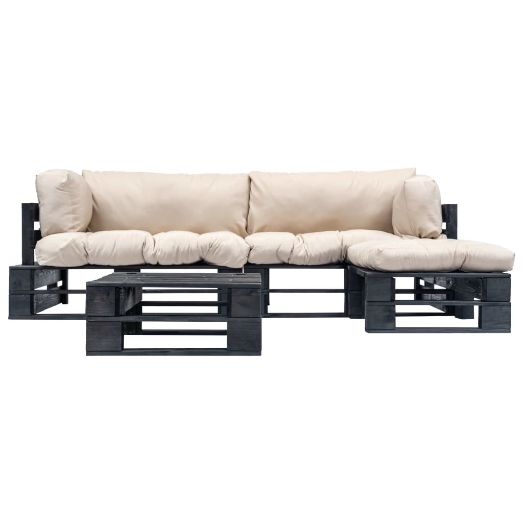 Muebles de palets de jardín con cojines arena 4 piezas madera V9307 Vetonek