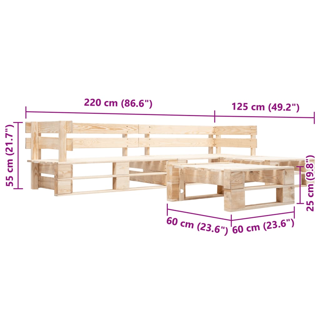 Palés mobili set per giardino 4 pezzi legno naturale