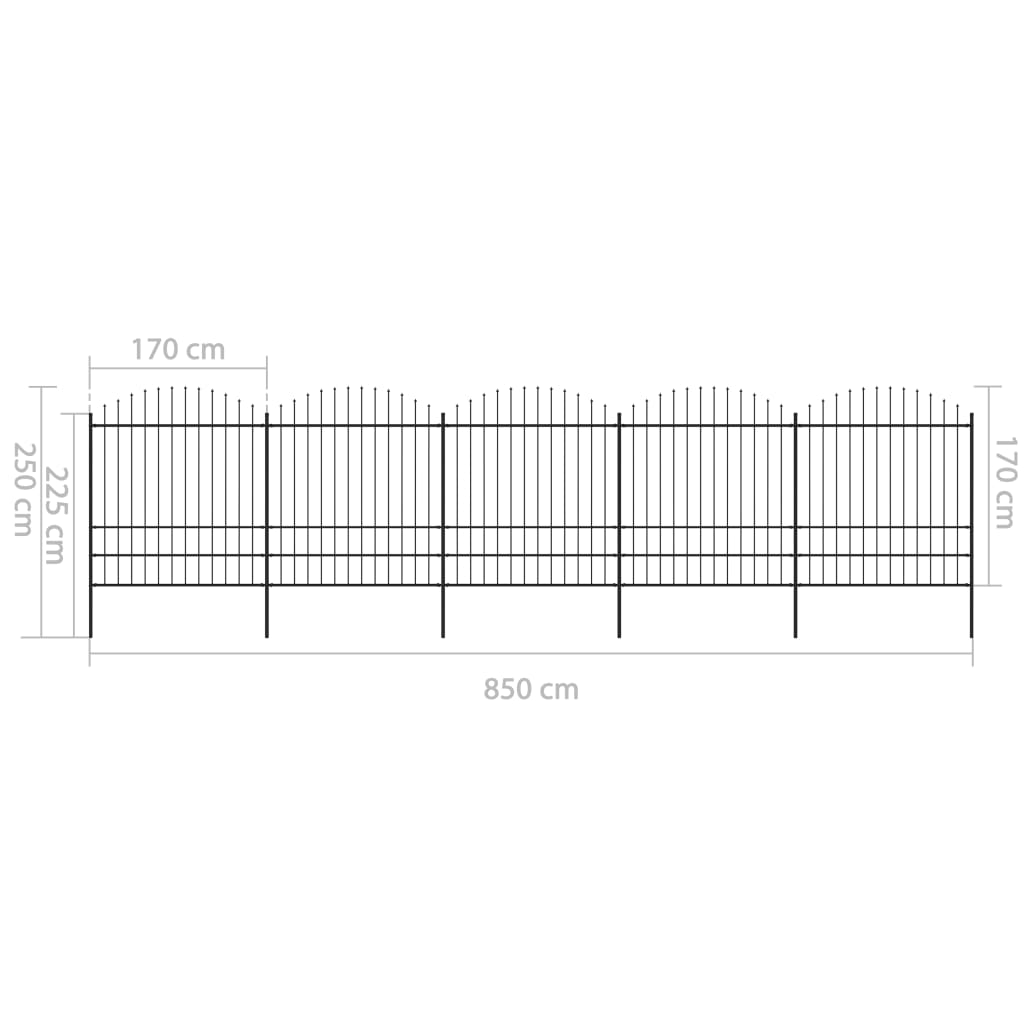 Valla de jardín con puntas de lanza acero negro (1,75-2)x8,5 m vidaXL