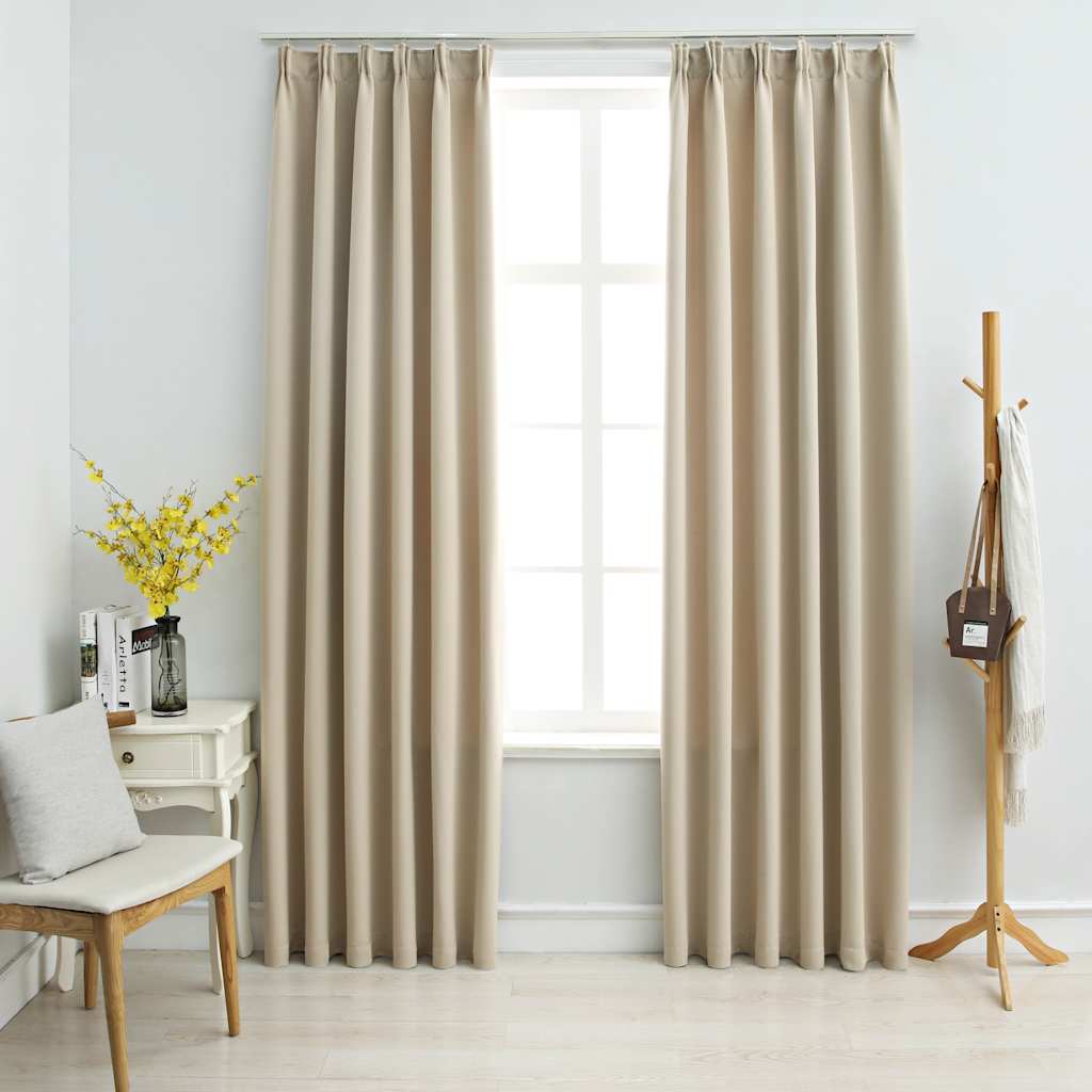 Blackout curtains with hooks 2 units beige 140x245 cm v0234 Vetonek