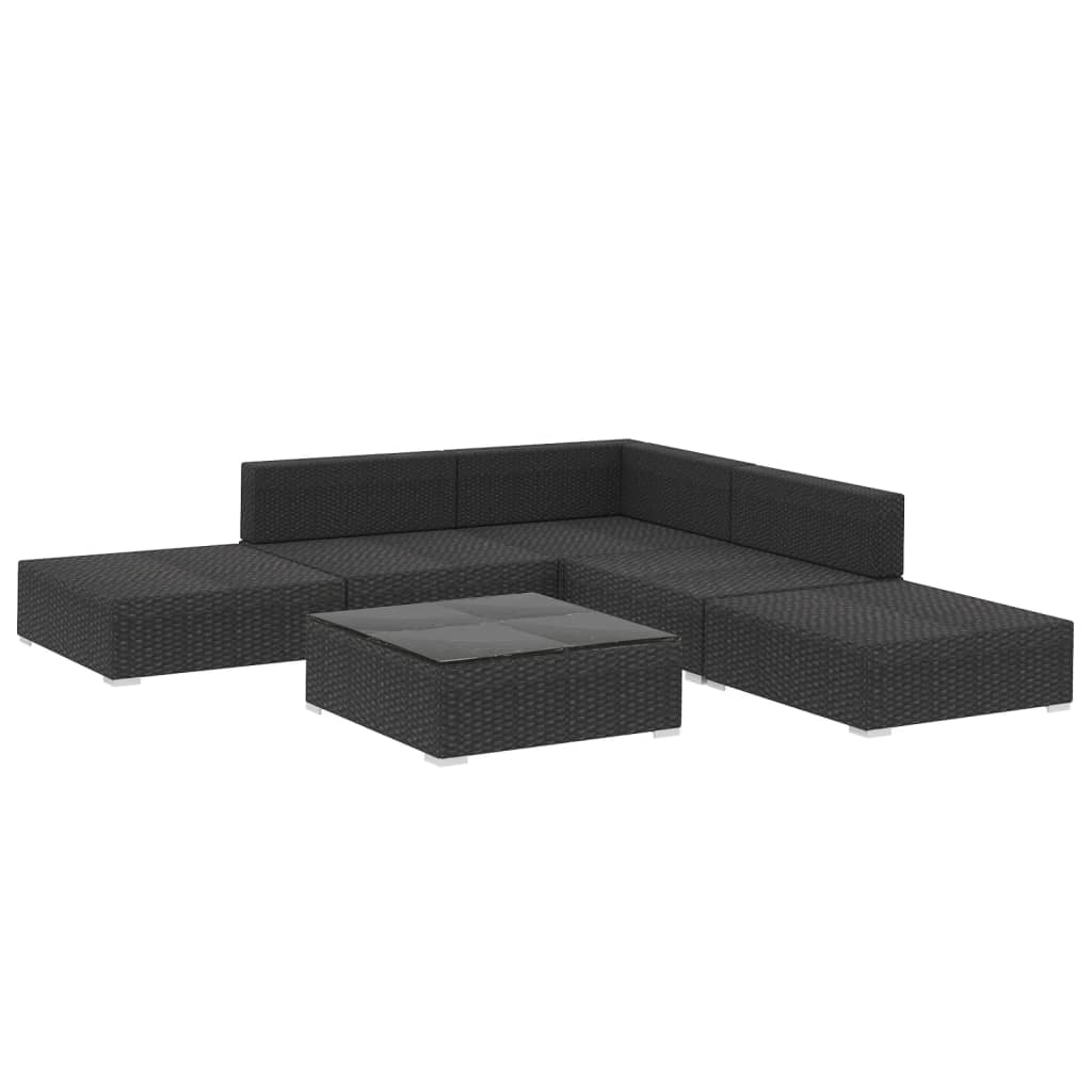 Set Garden Furniture 6 pieces and black synthetic rattan cushions