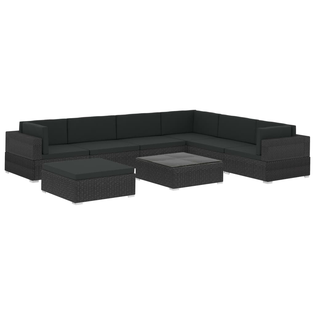 Set muebles de jardín 8 piezas y cojines ratán sintético negro vidaXL