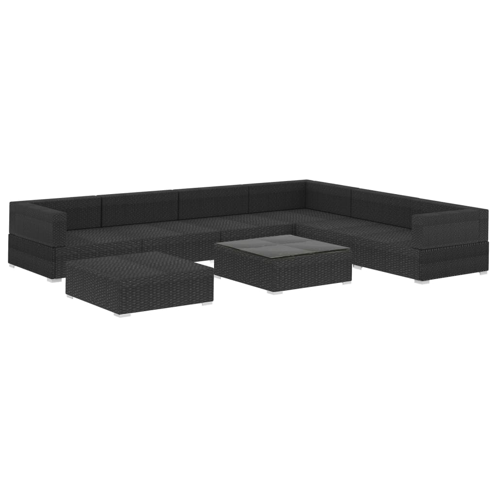 Set muebles de jardín 8 piezas y cojines ratán sintético negro vidaXL