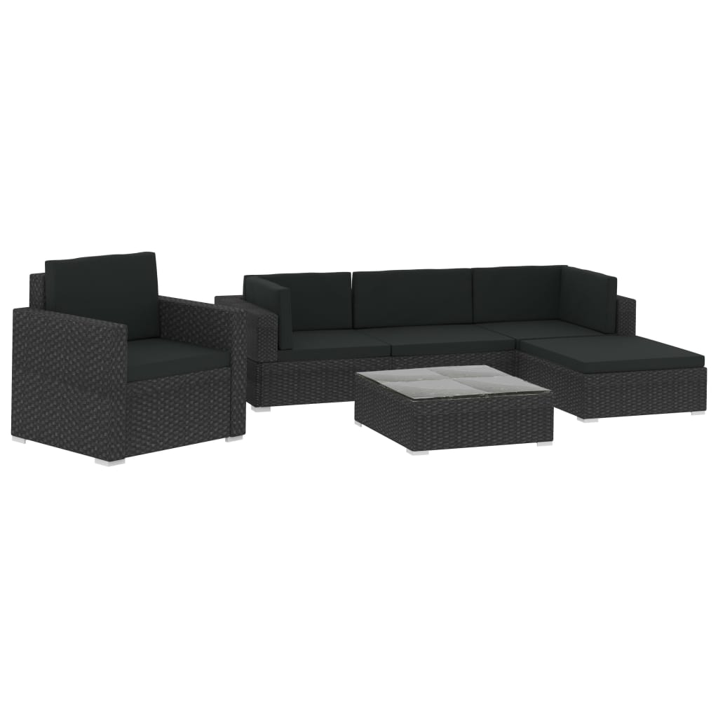 Set muebles de jardín 6 piezas y cojines ratán sintético negro vidaXL