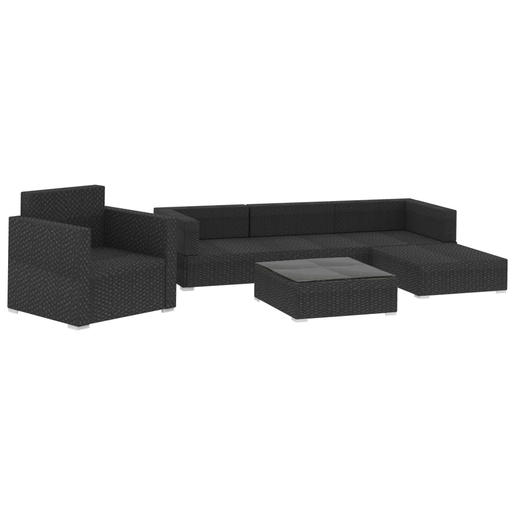 Set muebles de jardín 6 piezas y cojines ratán sintético negro vidaXL