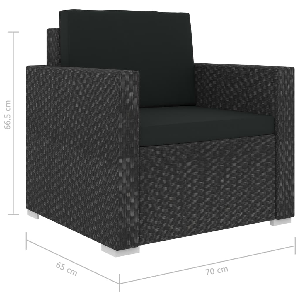 Set muebles de jardín 6 piezas y cojines ratán sintético negro vidaXL