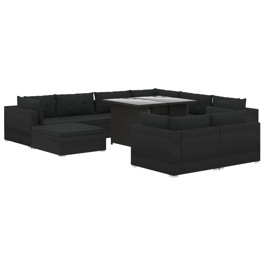 Set muebles de jardín 10 piezas y cojines ratán sintético negro vidaXL