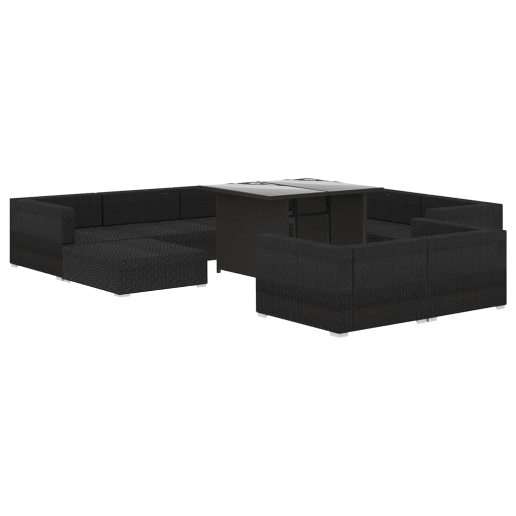 Set muebles de jardín 10 piezas y cojines ratán sintético negro vidaXL