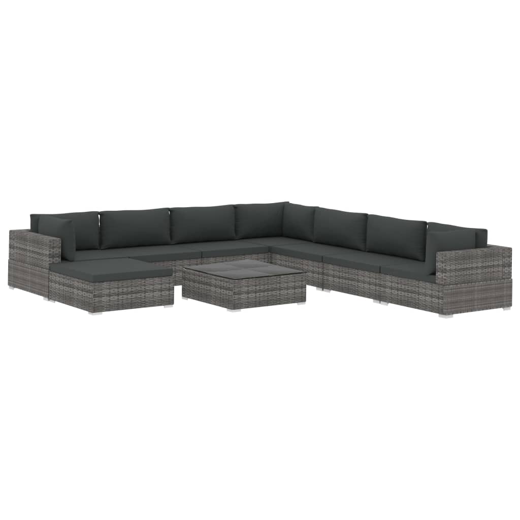 Set de muebles de jardín 9 pzas y cojines ratán sintético gris vidaXL