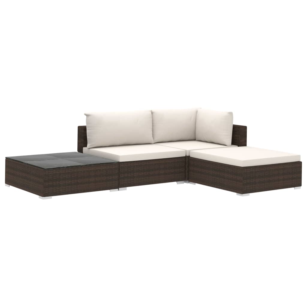 Set muebles de jardín 4 piezas y cojines ratán sintético marrón vidaXL