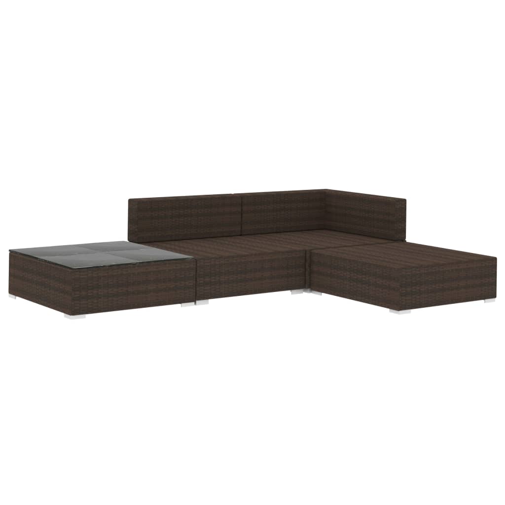 Set muebles de jardín 4 piezas y cojines ratán sintético marrón vidaXL