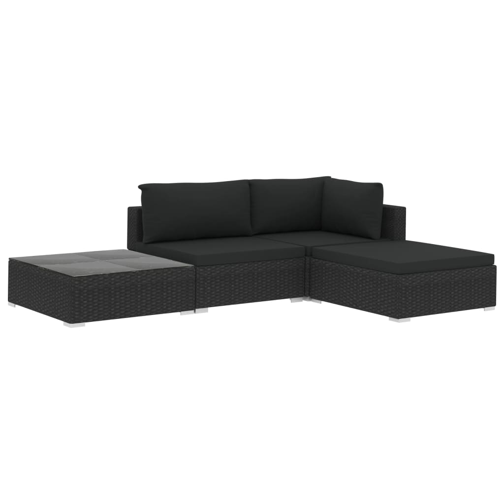 Set de muebles de jardín 4 pzas y cojines ratán sintético negro vidaXL