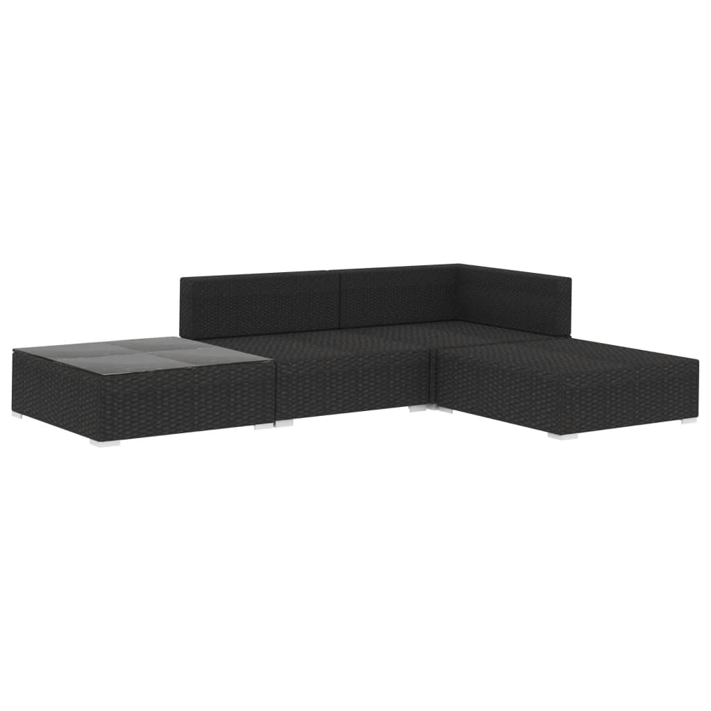 Set de muebles de jardín 4 pzas y cojines ratán sintético negro vidaXL