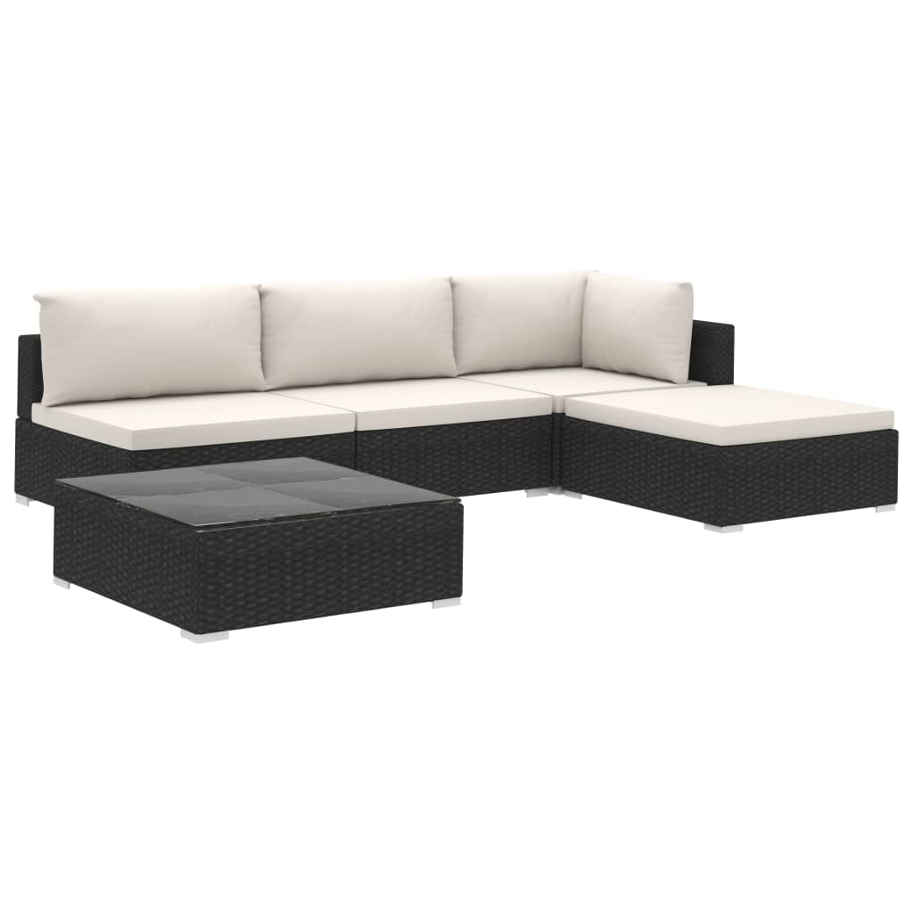 Set muebles de jardín 5 piezas y cojines ratán sintético negro vidaXL