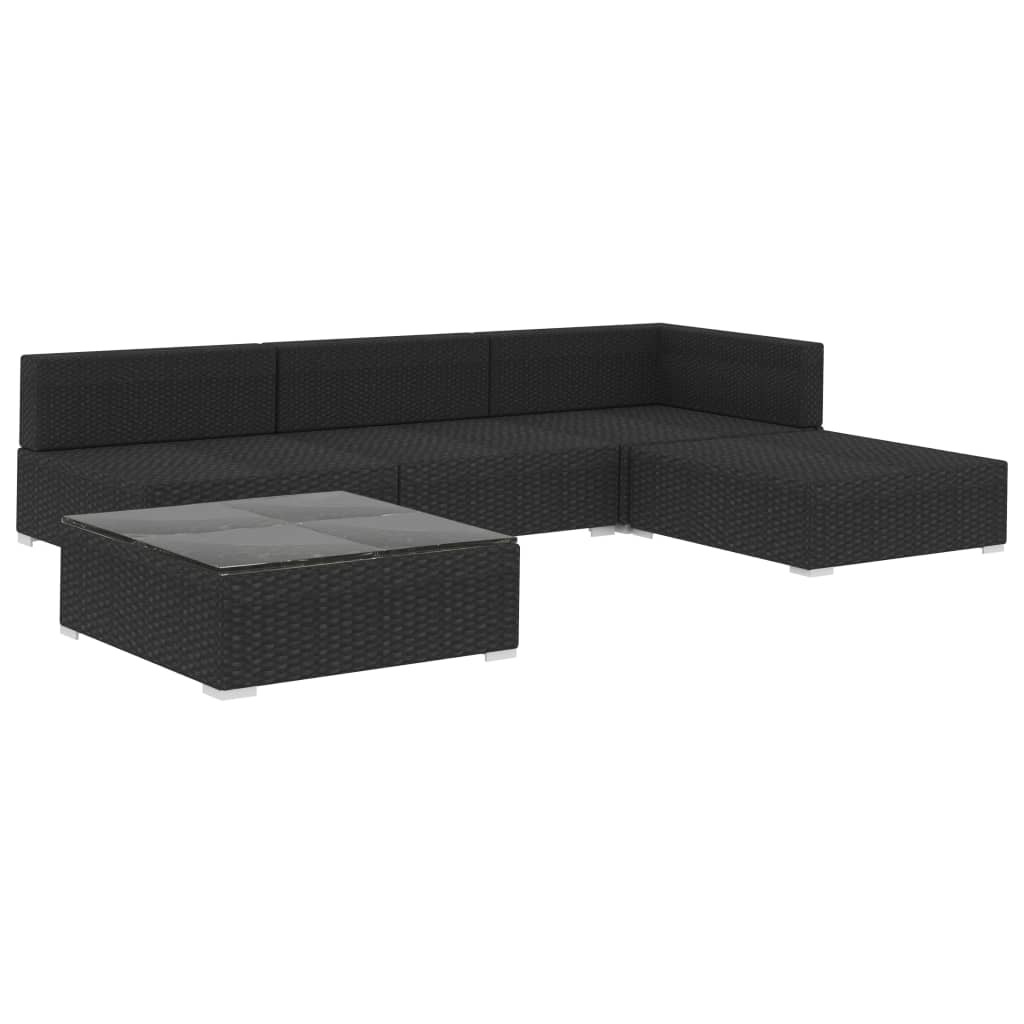 Set muebles de jardín 5 piezas y cojines ratán sintético negro vidaXL