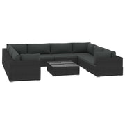 Set de muebles de jardín 9 pzas y cojines ratán sintético negro v5079 Vetonek