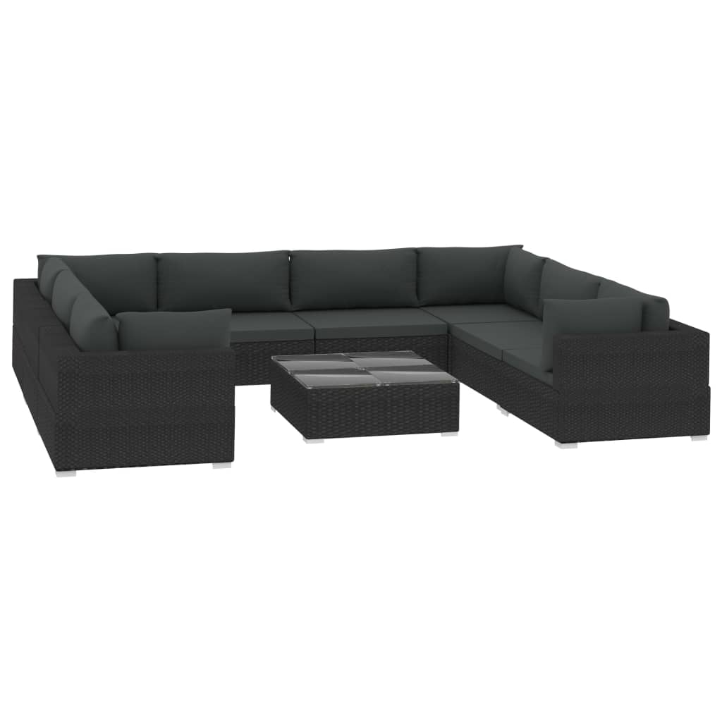 Set de muebles de jardín 9 pzas y cojines ratán sintético negro v5079 Vetonek