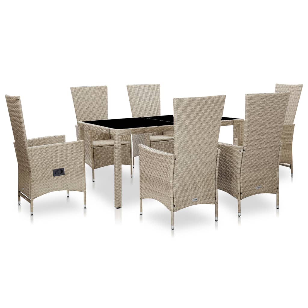 Vetonek Set comedor de jardín 7 piezas y cojines ratán sintético beige