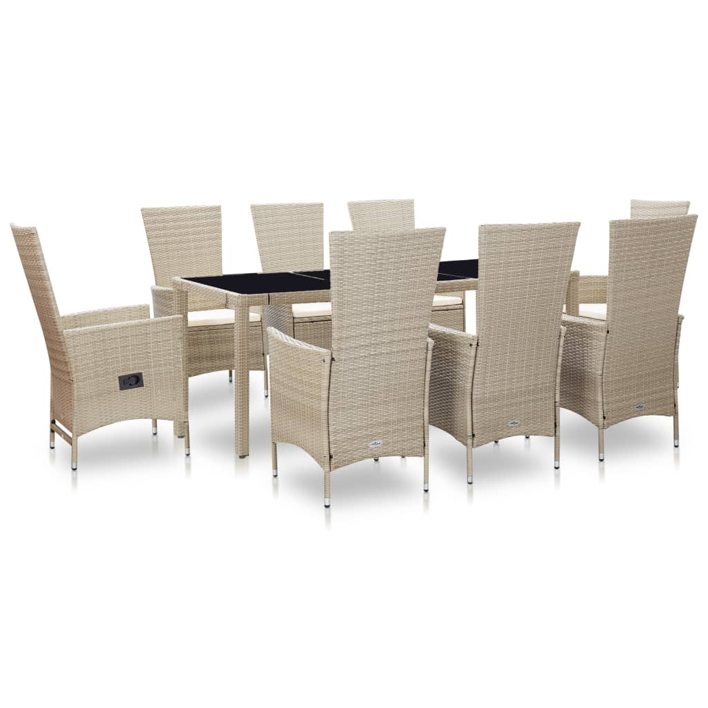 Vetonek Set comedor de jardín 9 piezas y cojines ratán sintético beige