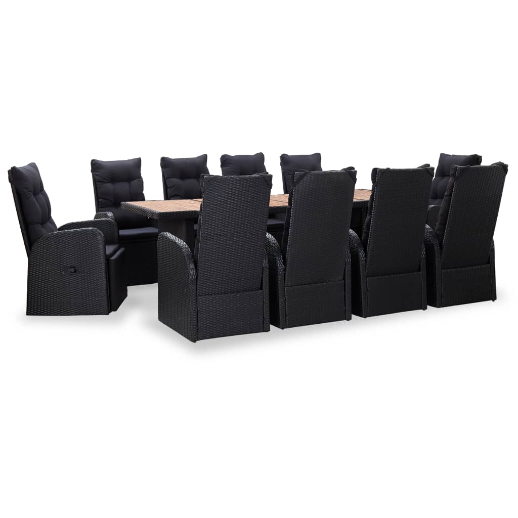 Vetonek Set comedor de jardín 11 pzas ratán sintético y madera negro