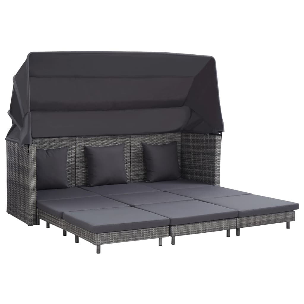 Vetonek Sofá cama extensible 3 plazas con capota ratán sintético gris