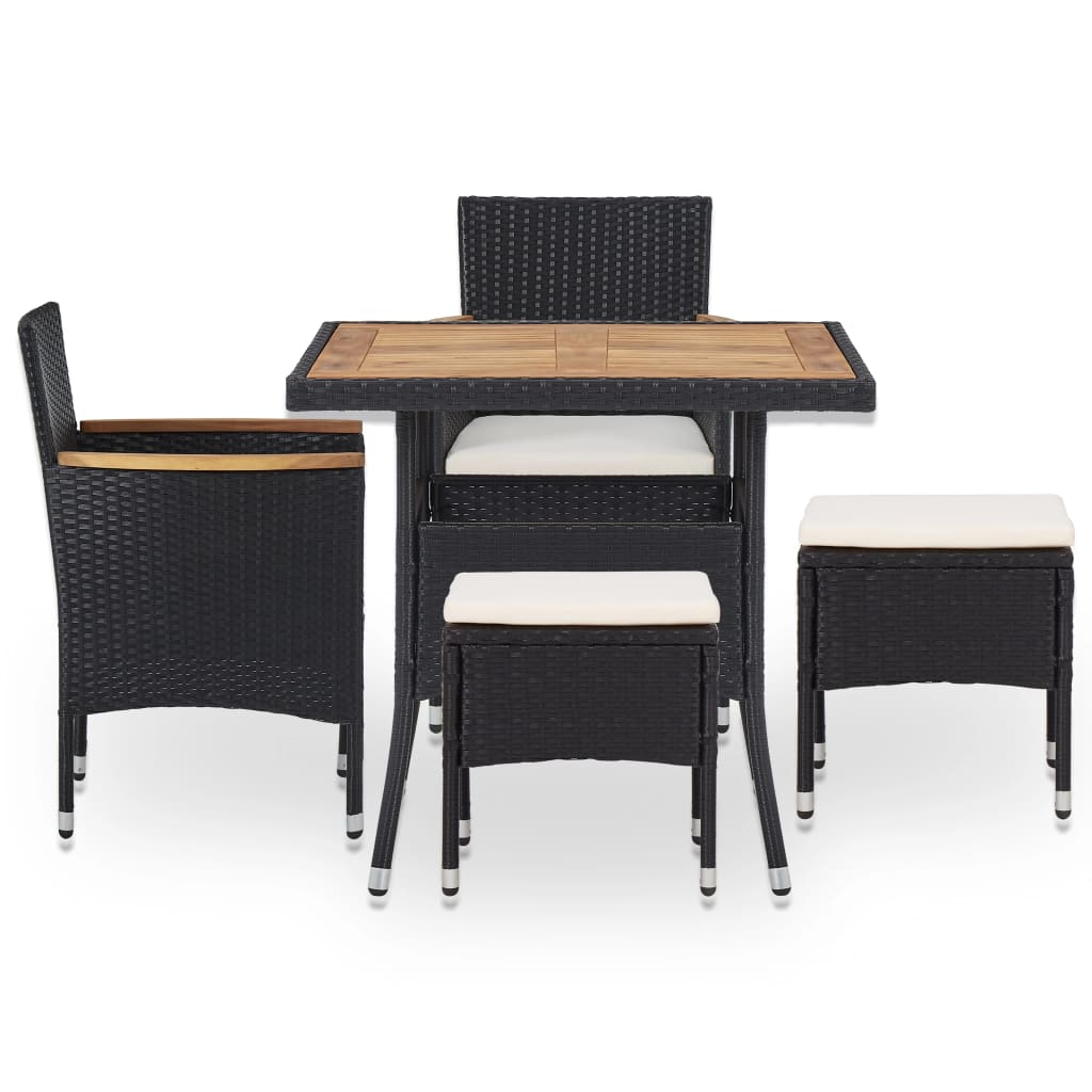 Set comedor jardín 5 pzas ratán sintético y madera acacia negro vidaXL