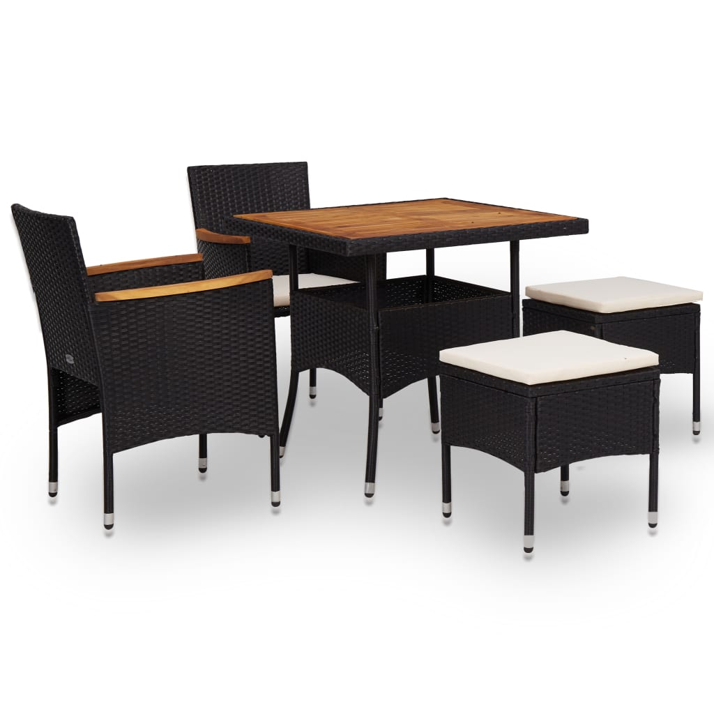 Vetonek Set comedor jardín 5 pzas ratán sintético y madera acacia negro