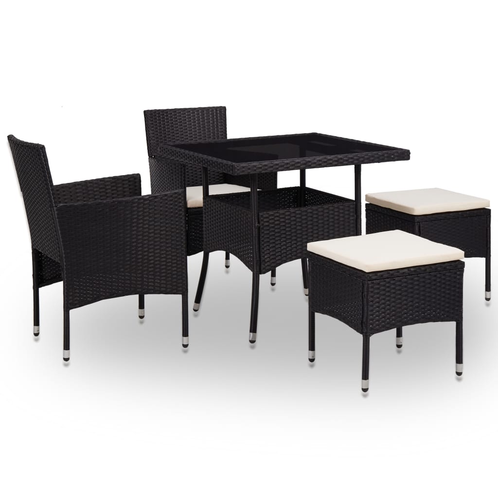 Vetonek Muebles de jardín 5 piezas ratán sintético y vidrio negro