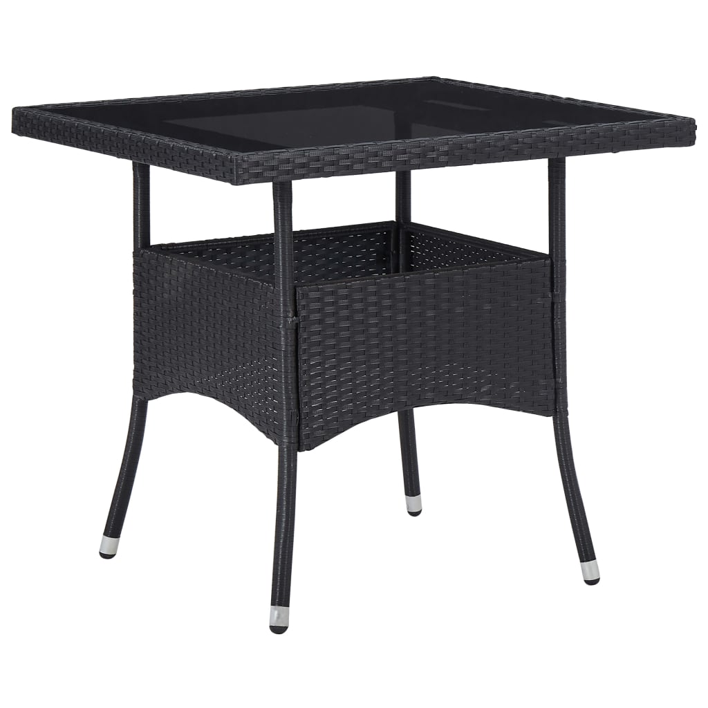 Vetonek Mesa de comedor para jardín ratán sintético y vidrio negro