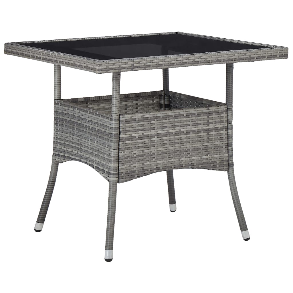 Vetonek Mesa de comedor para jardín ratán sintético y vidrio gris