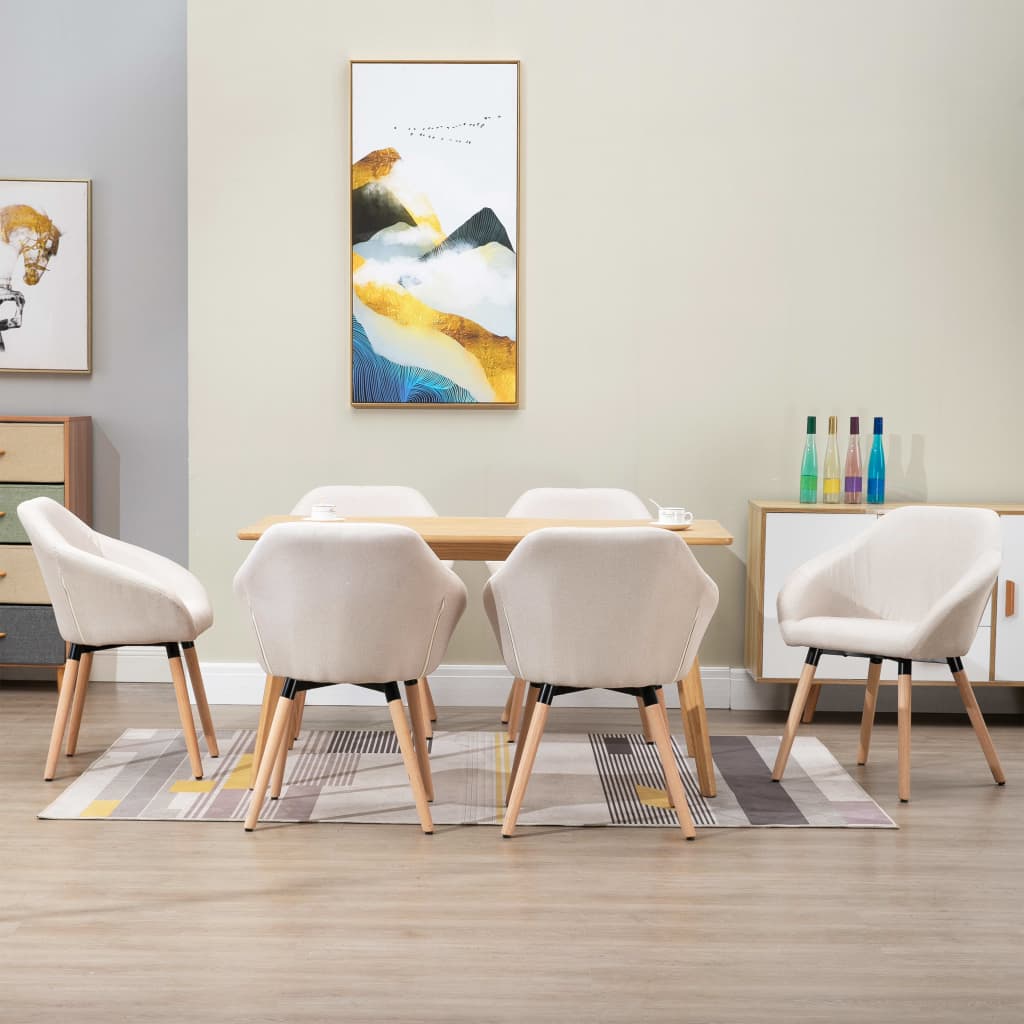 Vetonek Sillas de comedor 6 unidades tela color crema