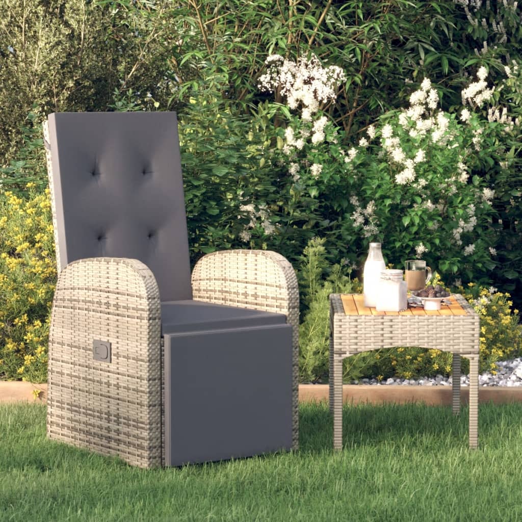 Vetonek Sillón reclinable de jardín con cojín ratán sintético gris