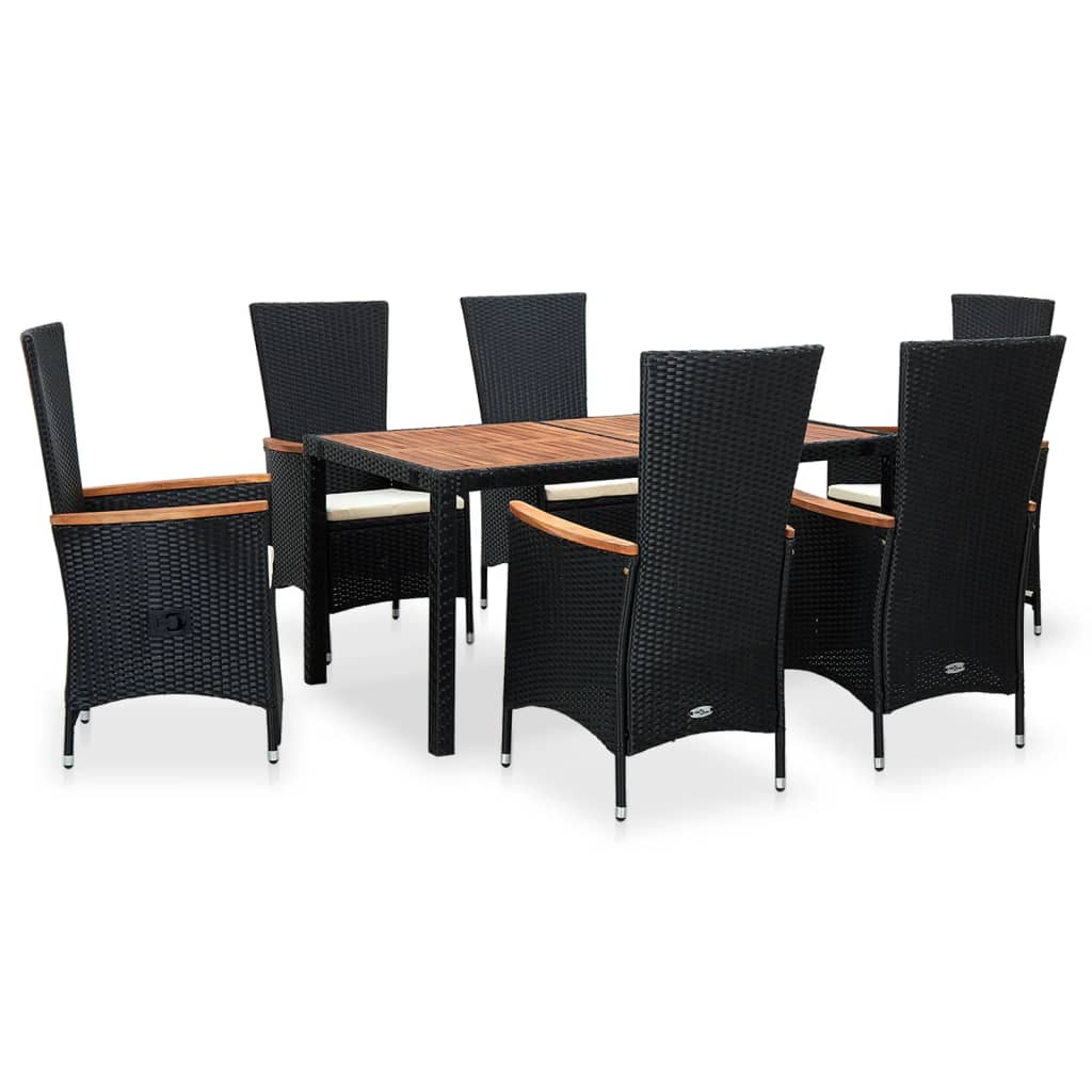 Set comedor de jardín 7 piezas ratán sintético y madera negro vidaXL