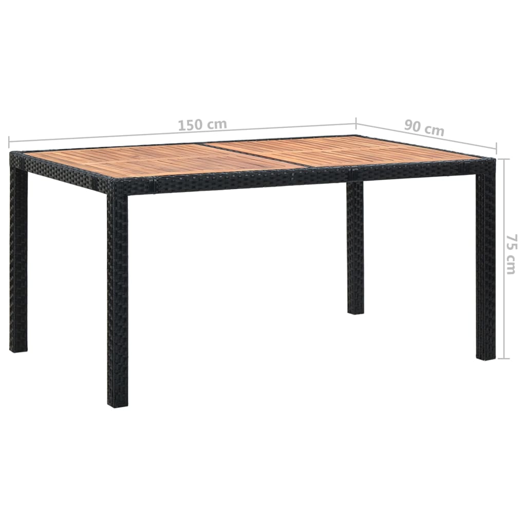 Set comedor de jardín 7 piezas ratán sintético y madera negro vidaXL