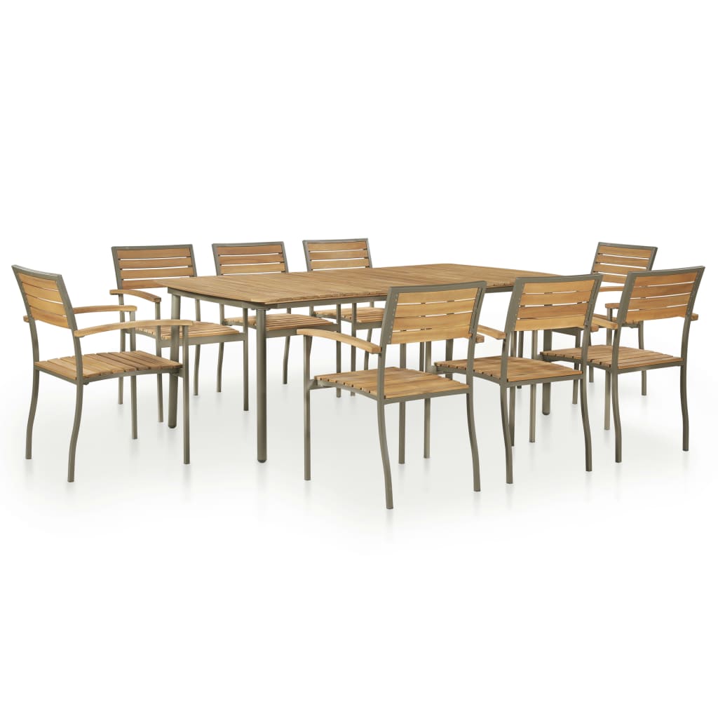 Vetonek Set de comedor de jardín 9 pzas madera maciza de acacia y acero