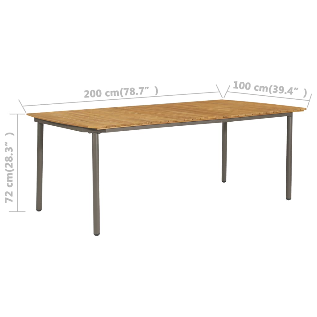 Mesa de jardín madera maciza de acacia y acero 200x100x72 cm vidaXL