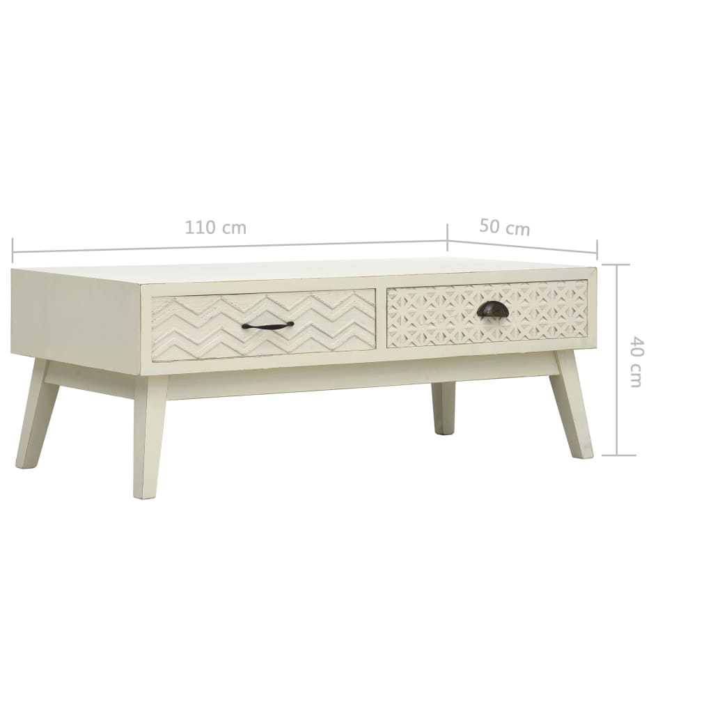 Center table with 2 carved drawers gray wood 110x50x40 cm