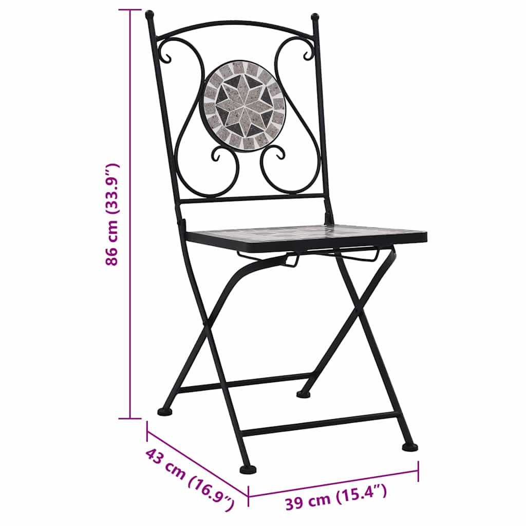 Sillas bistró de mosaico 2 unidades gris vidaXL