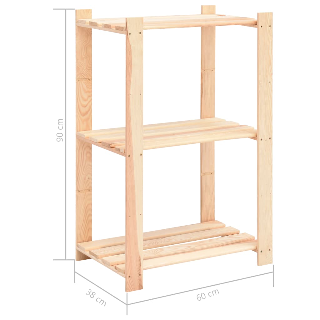 Storage shelf 3 levels wood solid pine 150 kg