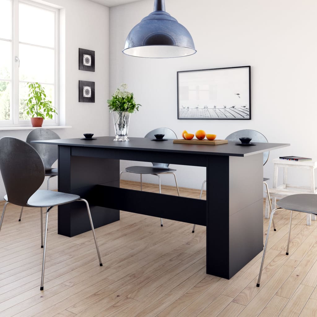 Vetonek Mesa de comedor de madera de ingeniería negro 180x90x76 cm