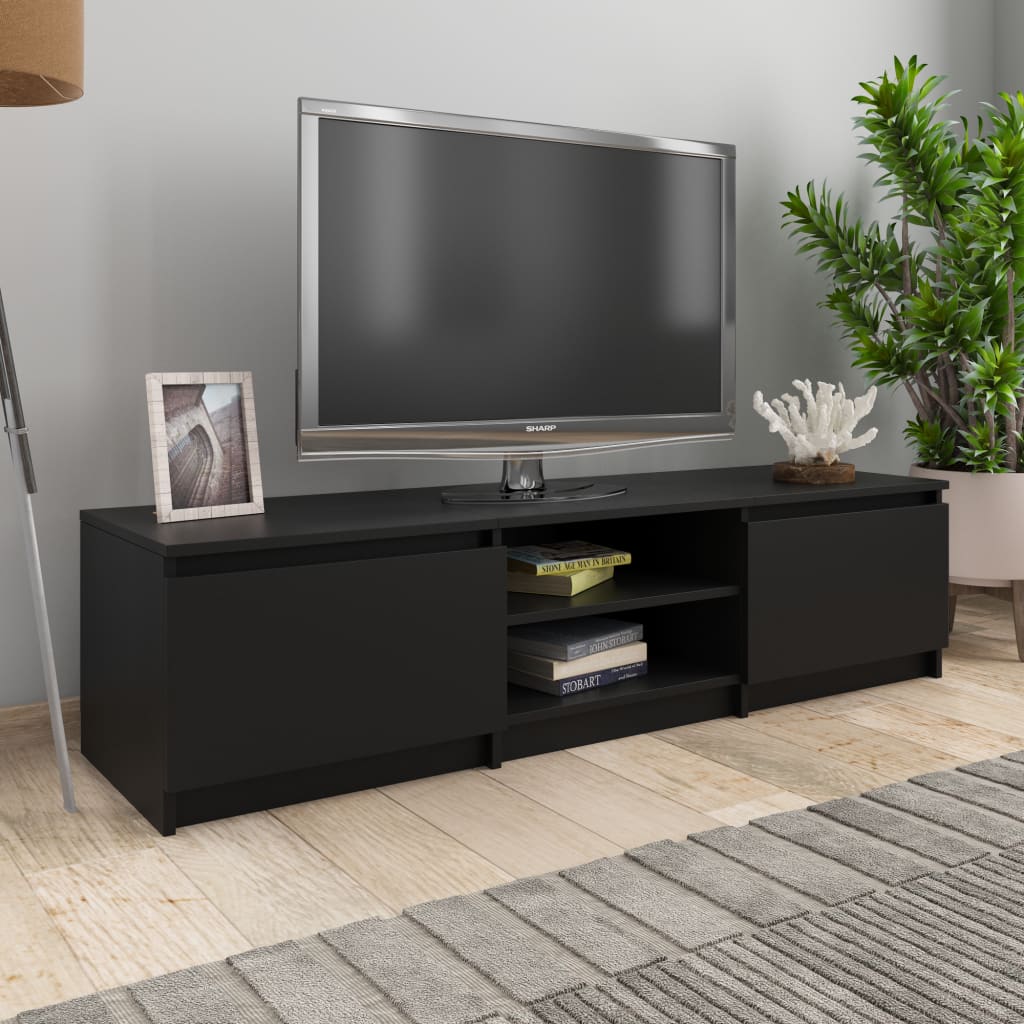 Vetonek Mueble de TV madera contrachapada negro 140x40x35,5 cm