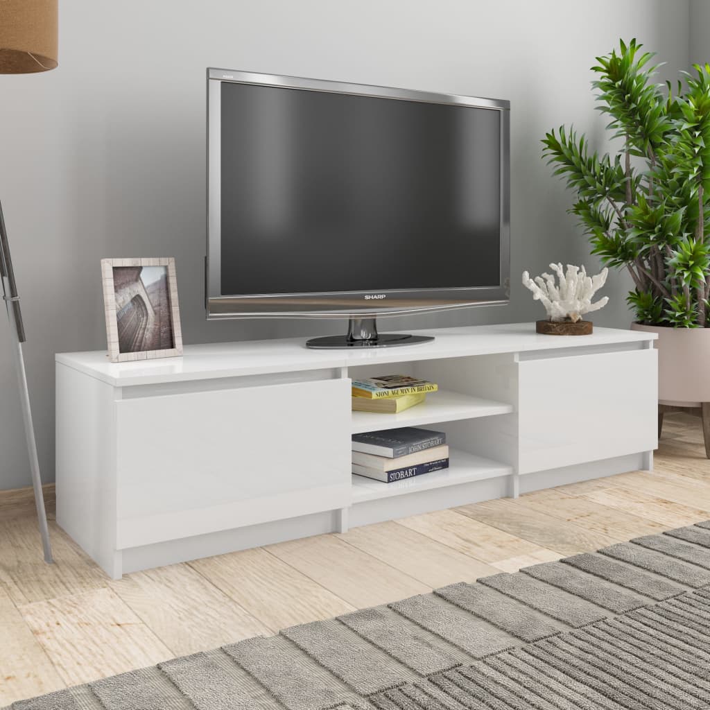 Vetonek Mueble TV madera contrachapada blanco brillante 140x40x35,5cm