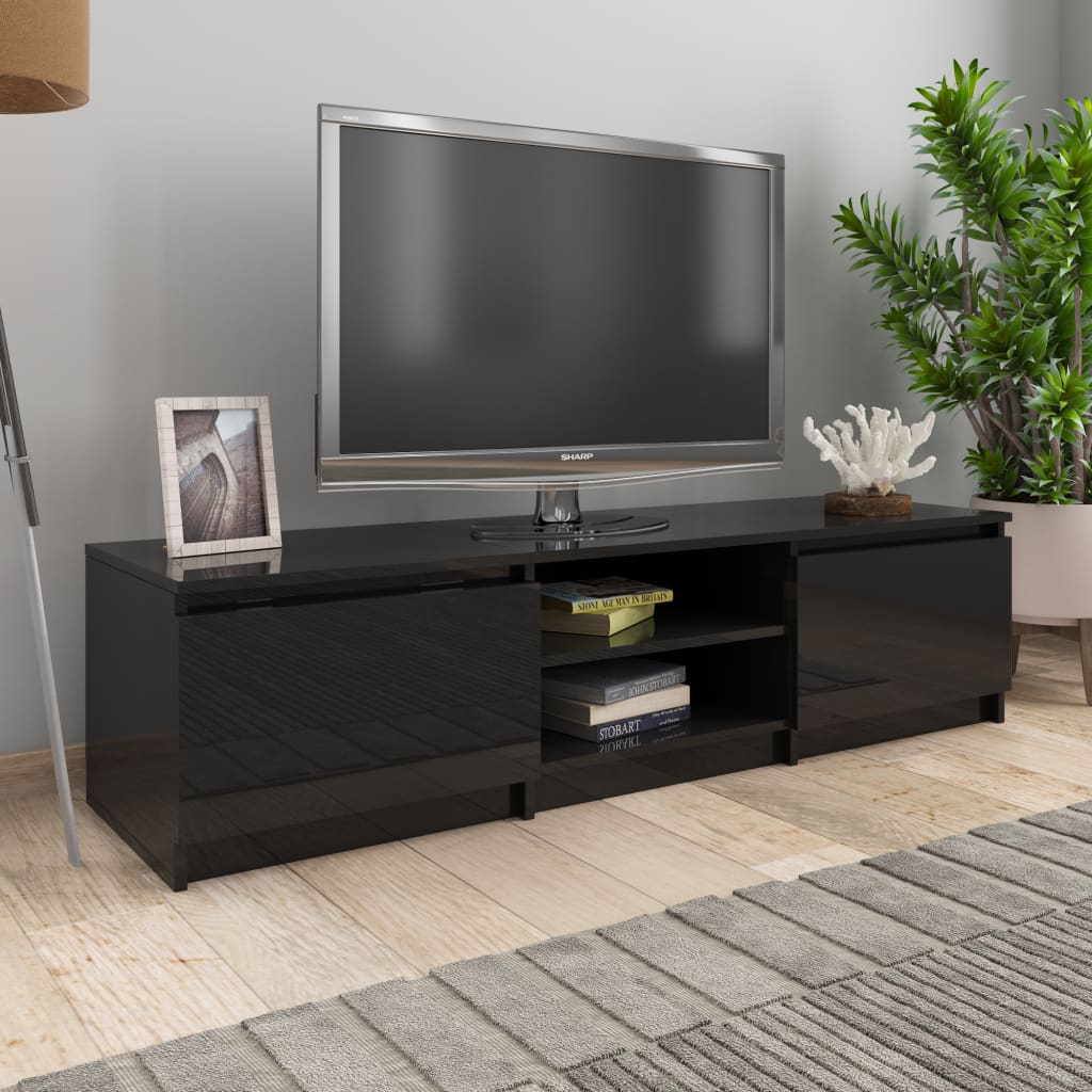 Vetonek Mueble de TV madera contrachapada negro brillante 140x40x35,5cm