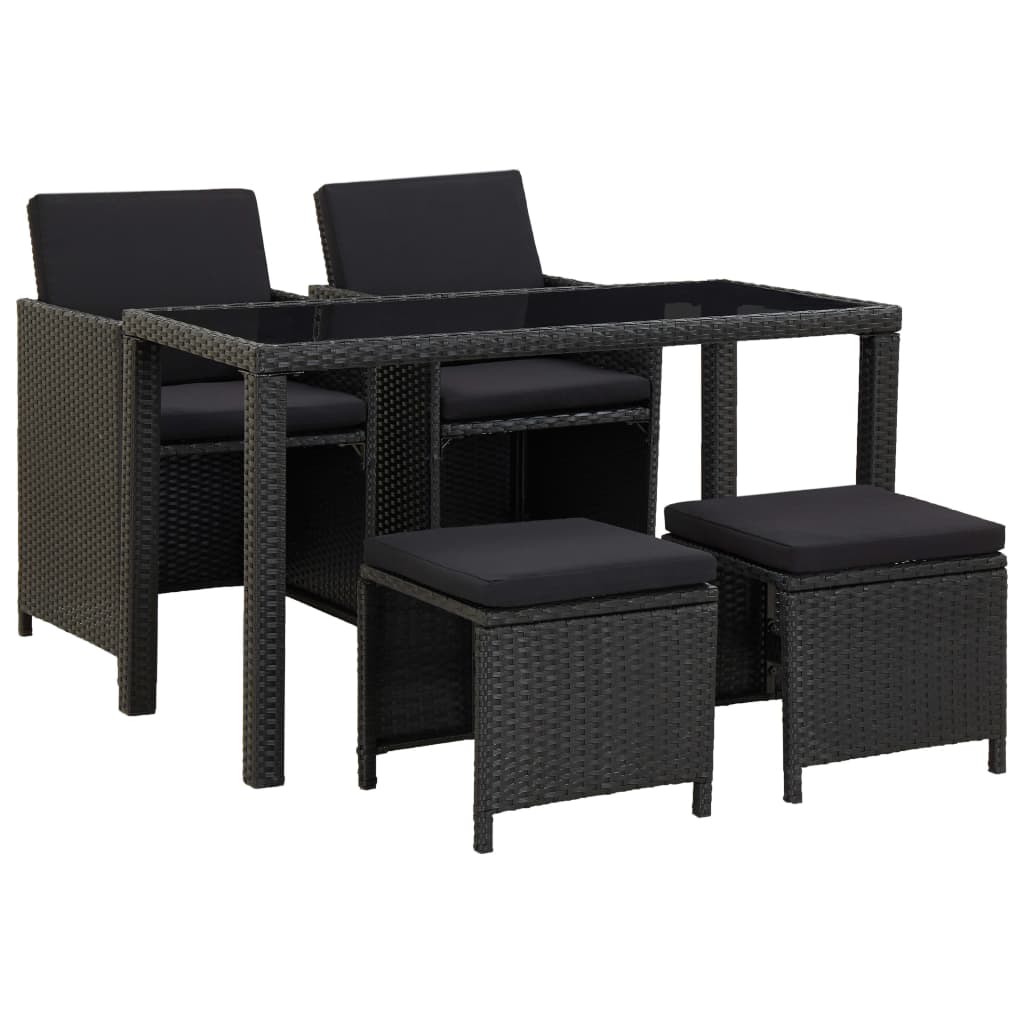 Vetonek Set comedor de jardín 5 piezas y cojines ratán sintético negro