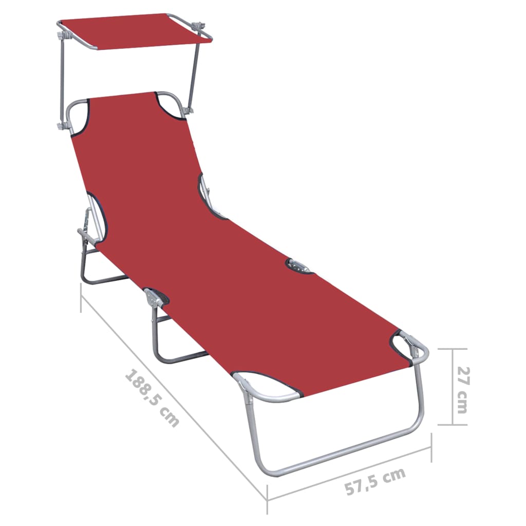 Tumbona plegable con toldo de aluminio roja vidaXL